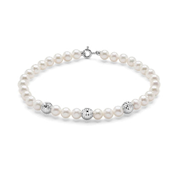 Bracciale di perle Miluna oro bianco con 3 sfere diamantate 18 cm
