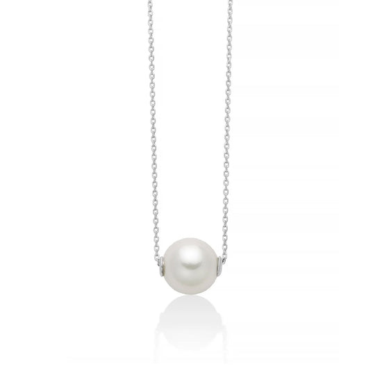 Collana catena Miluna in oro bianco perla 7,5-8 mm passante MISURA UNICA