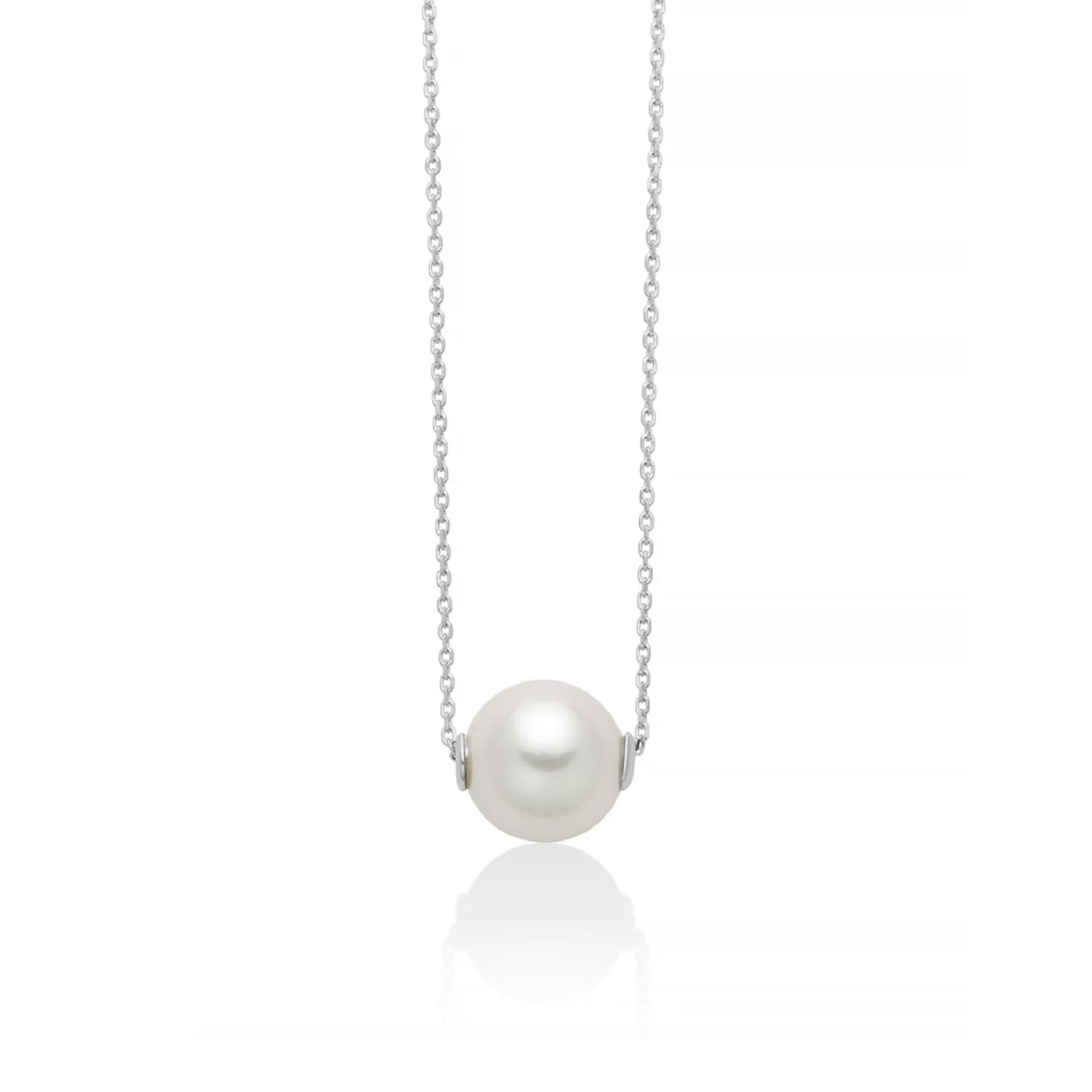 Collana catena Miluna in oro bianco perla 7,5-8 mm passante MISURA UNICA