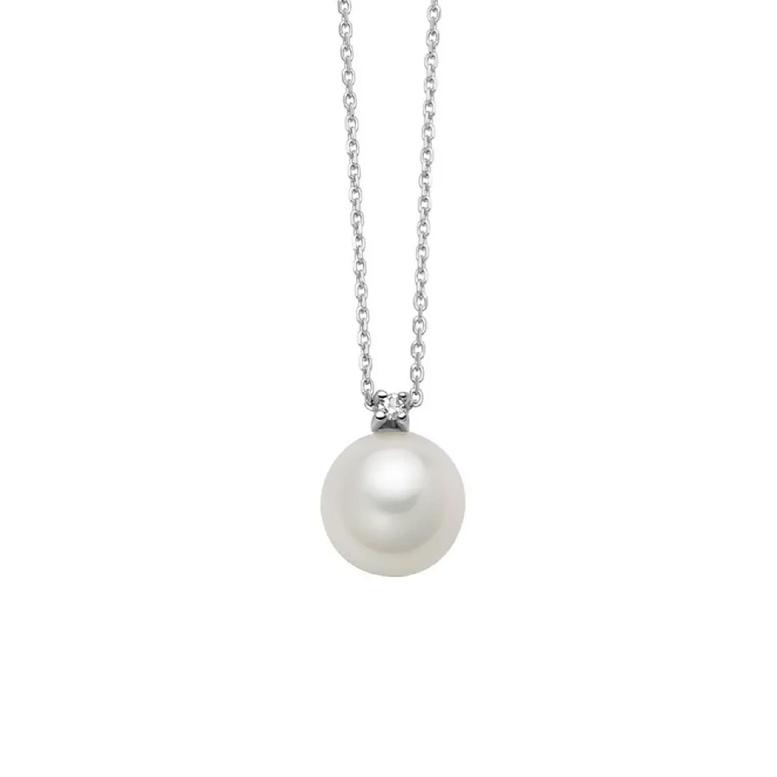 Collana catena Miluna in oro bianco perla 7-7,5 mm diamante