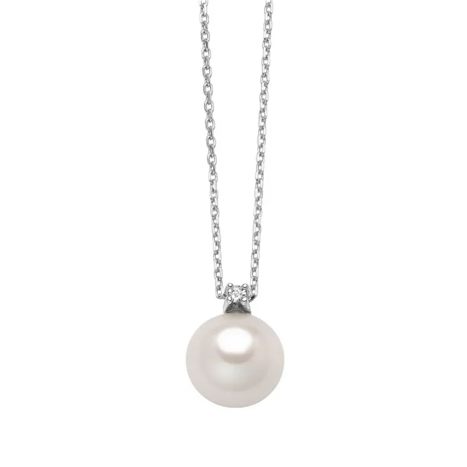 Collana catena Miluna in oro bianco perla 6,5-7 mm diamante MISURA UNICA