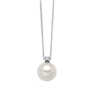 Collana catena Miluna in oro bianco perla 6,5-7 mm diamante MISURA UNICA
