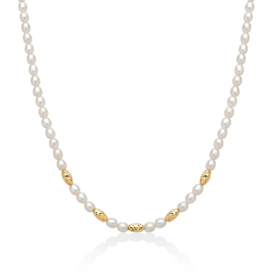 Collana girocollo Miluna in argento dorato perle diamantate MISURA UNICA