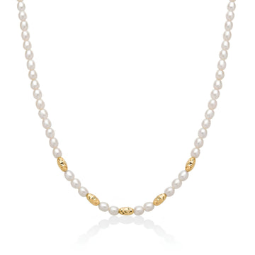 Collana girocollo Miluna in argento dorato perle diamantate MISURA UNICA