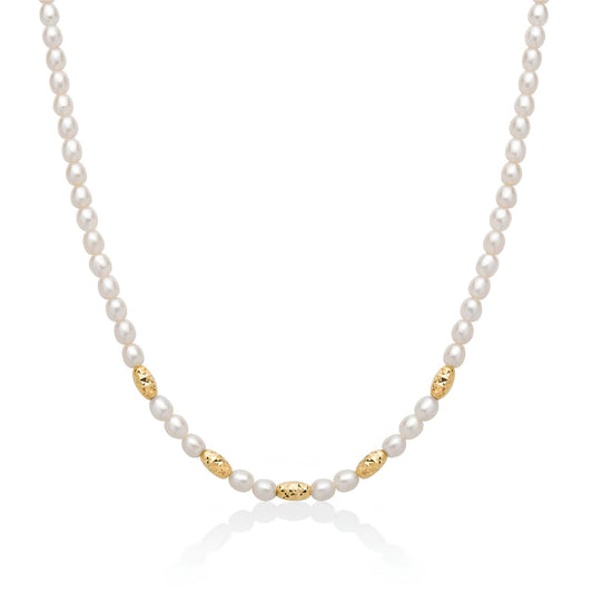 Collana girocollo Miluna in argento dorato perle diamantate MISURA UNICA