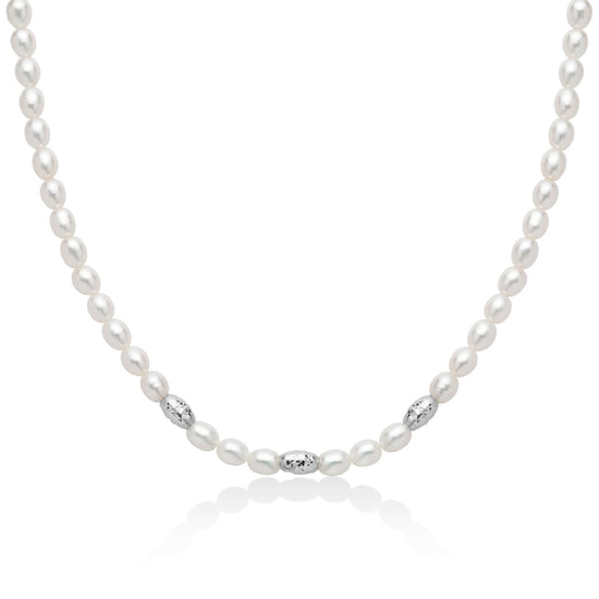 Collana girocollo Miluna in argento perle sfere diamantate MISURA UNICA