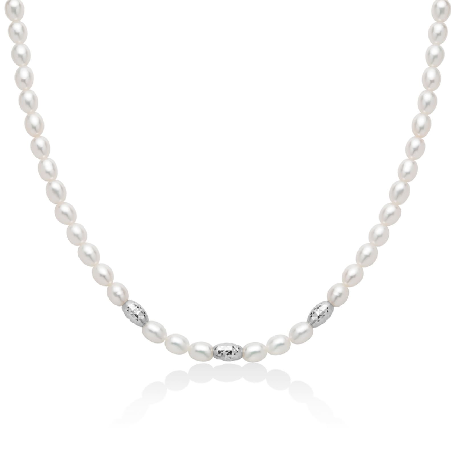 Collana girocollo Miluna in argento perle sfere diamantate MISURA UNICA