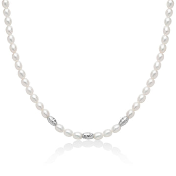 Collana girocollo Miluna in argento perle sfere diamantate MISURA UNICA