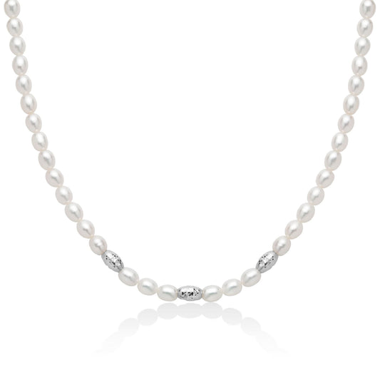 Collana girocollo Miluna in argento perle sfere diamantate MISURA UNICA