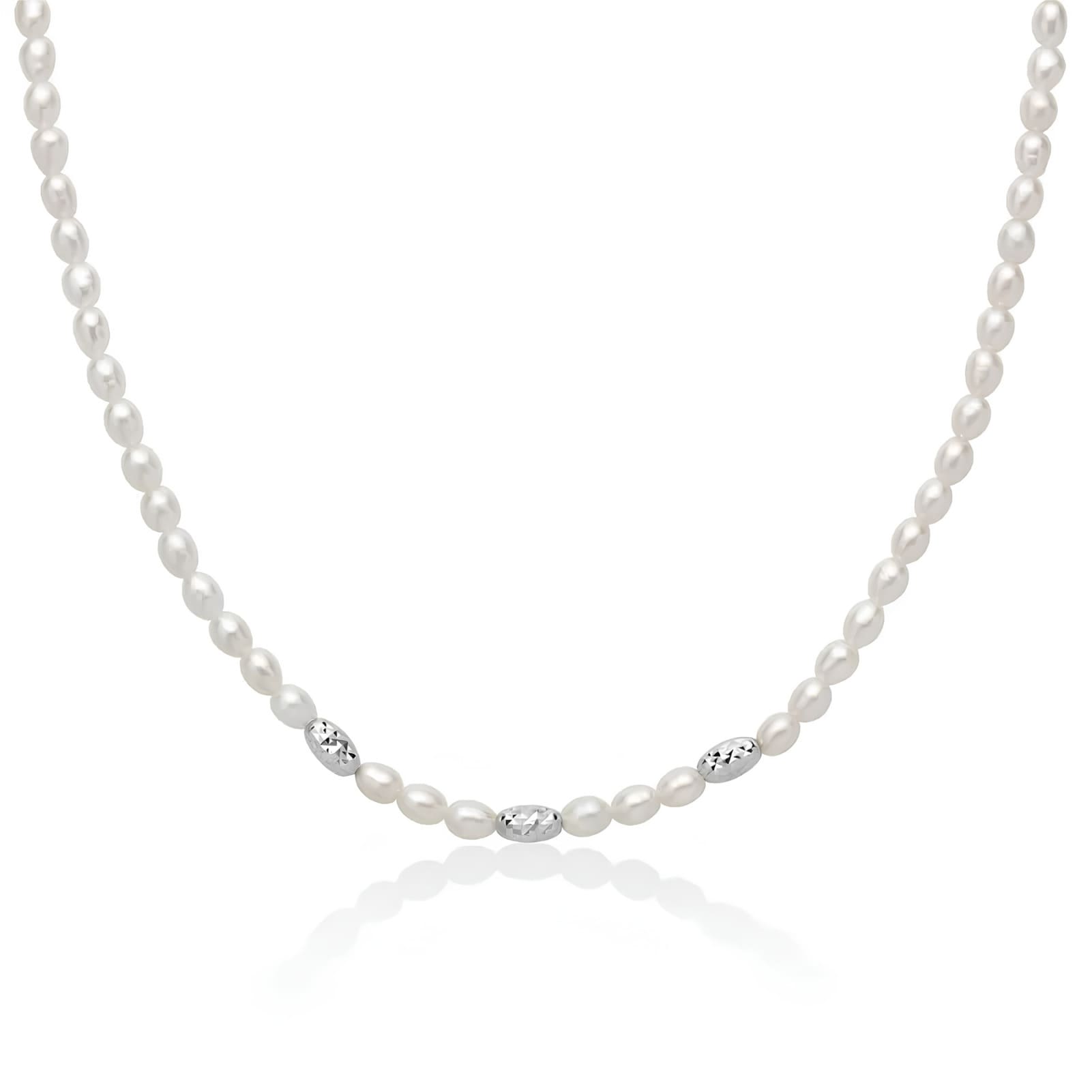 Collana girocollo Miluna in argento perle 3 sfere diamantate MISURA UNICA