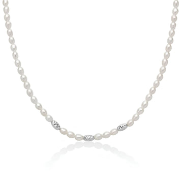 Collana girocollo Miluna in argento perle 3 sfere diamantate MISURA UNICA