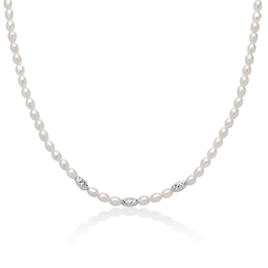 Collana girocollo Miluna in argento perle 3 sfere diamantate MISURA UNICA
