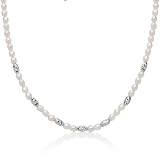 Collana girocollo Miluna in argento perle 7 sfere diamantate MISURA UNICA