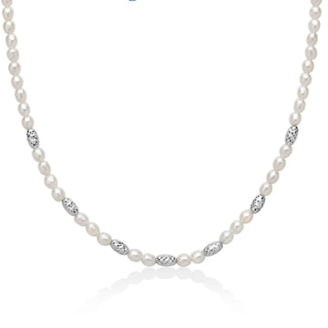 Collana girocollo Miluna in argento perle 7 sfere diamantate MISURA UNICA