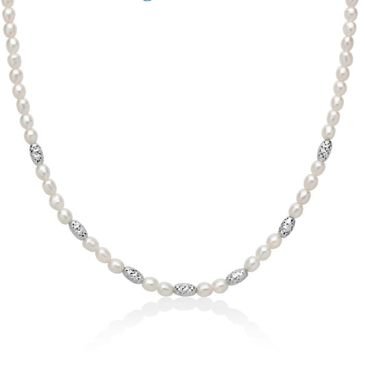 Collana girocollo Miluna in argento perle 7 sfere diamantate MISURA UNICA