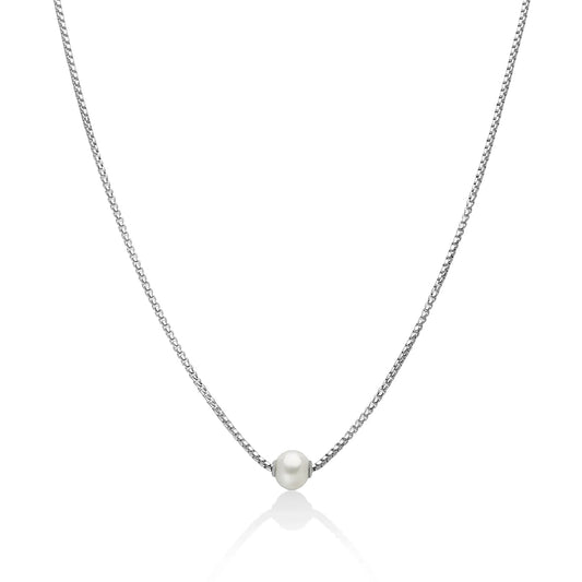 Collana Miluna Miss Italia in argento con perla 7,5/8 mm MISURA UNICA