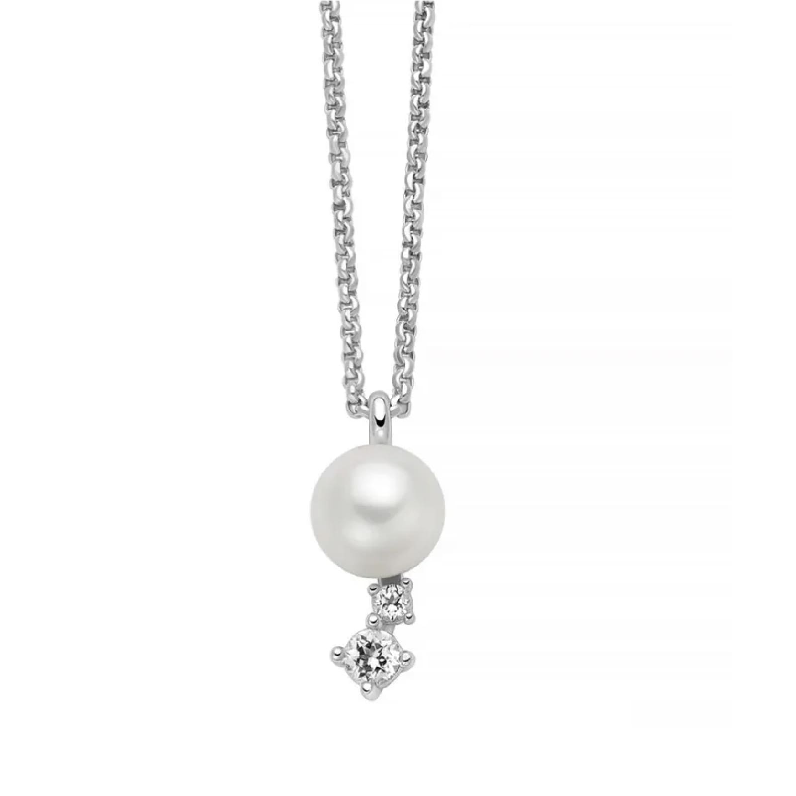 Collana catena Miluna in argento con perla e topazi 0,13 ct MISURA UNICA