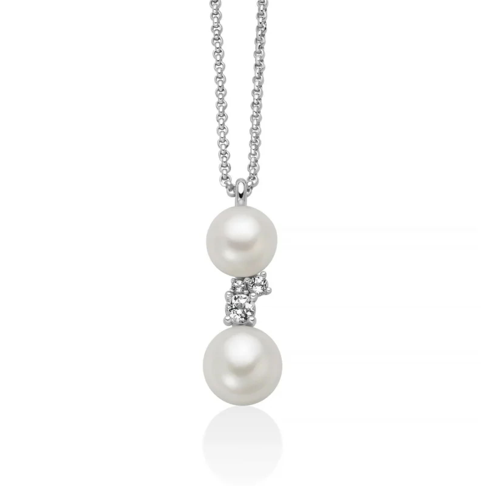 Collana catena Miluna in argento con perle e topazi 0,19 ct MISURA UNICA