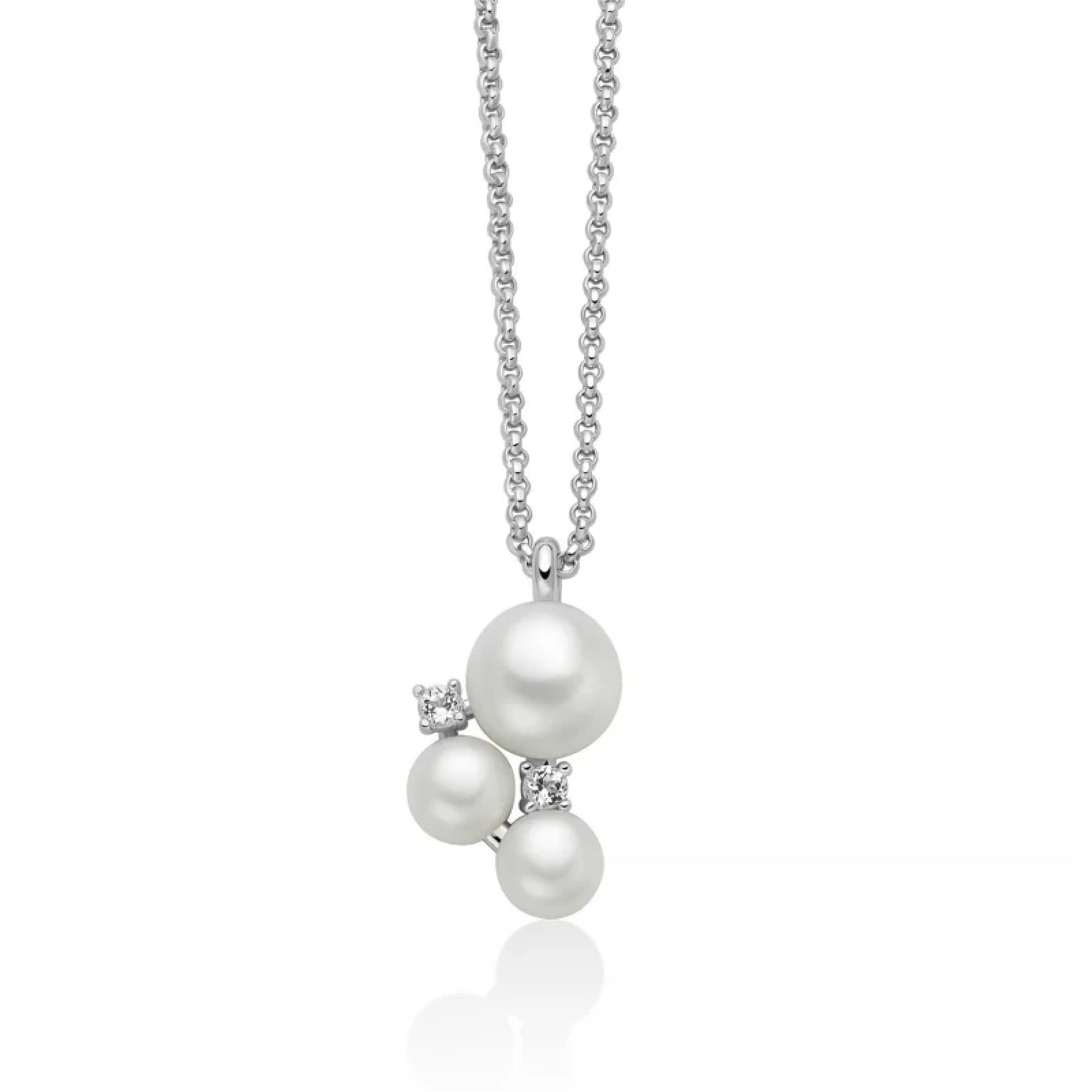 Collana catena Miluna in argento con perle e topazi 0,08 ct MISURA UNICA