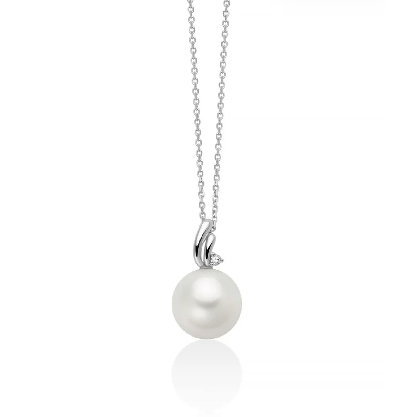 Collana catena Miluna oro bianco perla 8-8,5 mm e diamante MISURA UNICA