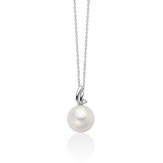 Collana catena Miluna oro bianco perla 8-8,5 mm e diamante MISURA UNICA