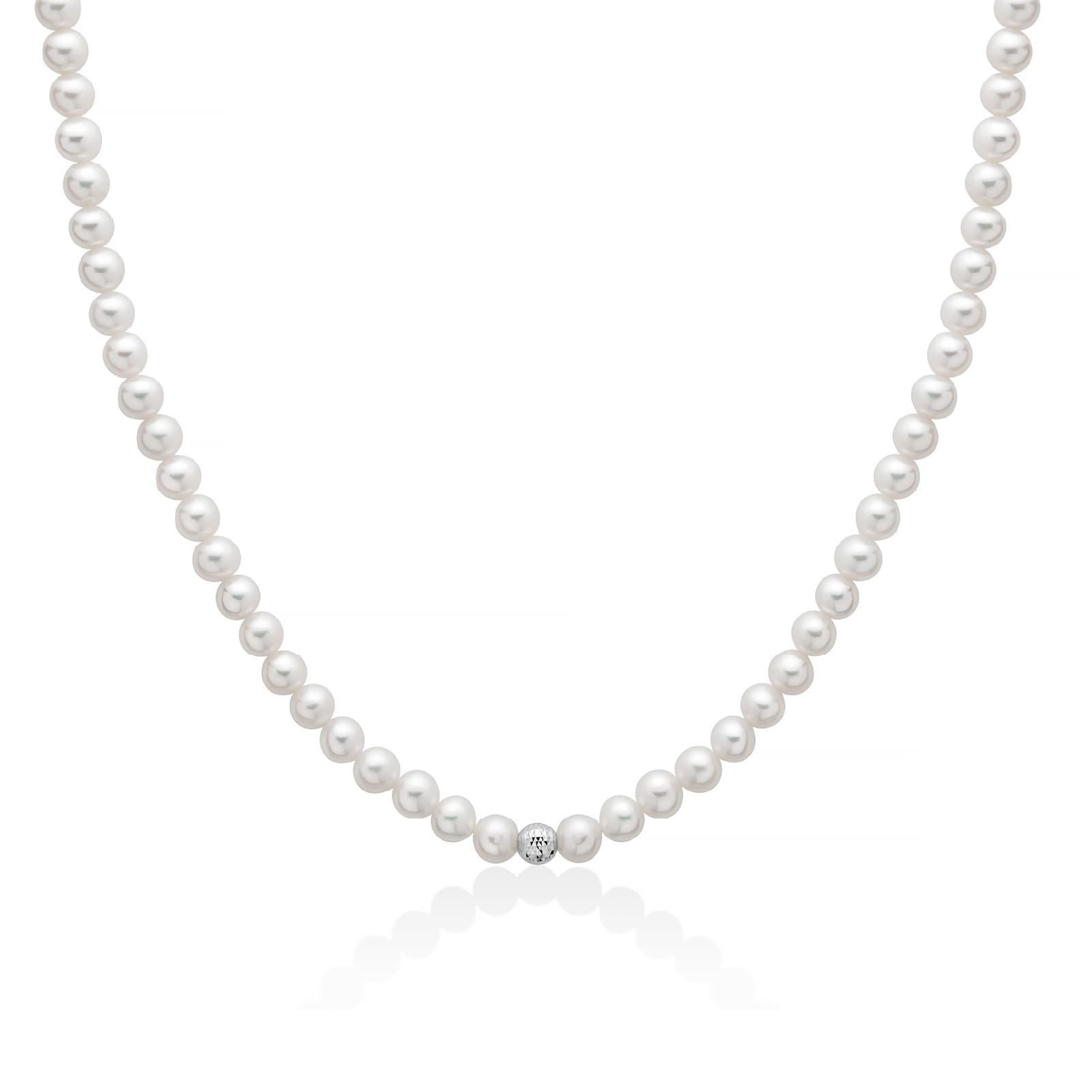 Collana girocollo Miluna oro bianco perle sfera diamantata MISURA UNICA