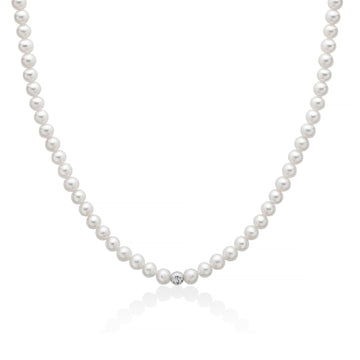 Collana girocollo Miluna oro bianco perle sfera diamantata MISURA UNICA