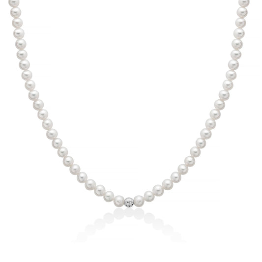 Collana girocollo Miluna oro bianco perle sfera diamantata MISURA UNICA