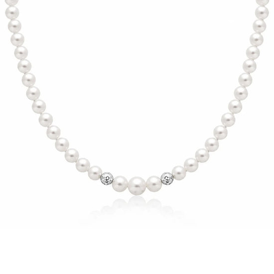 Collana girocollo Miluna oro bianco perle sfere diamantate MISURA UNICA