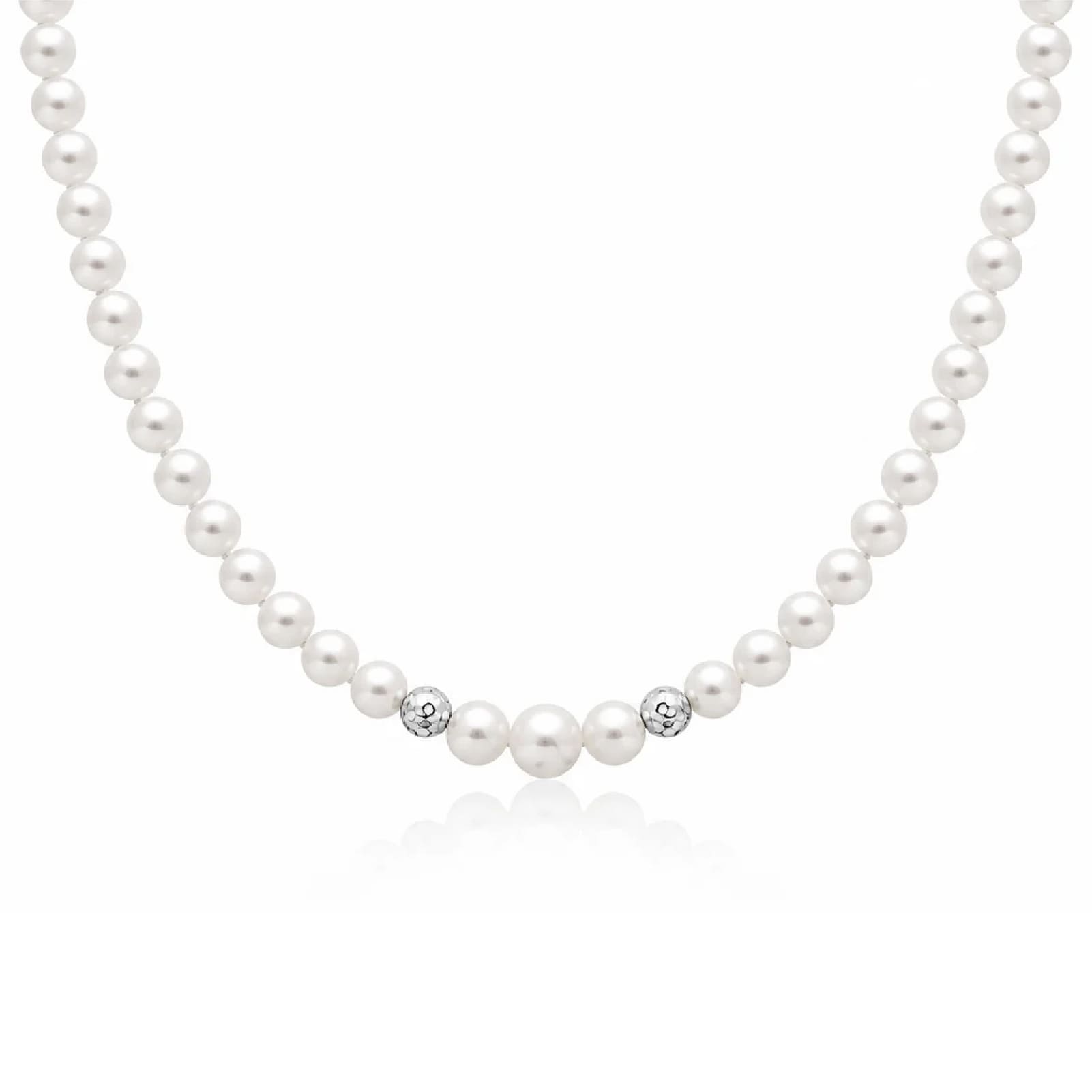 Collana girocollo Miluna oro bianco perle sfere diamantate MISURA UNICA