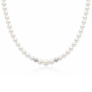 Collana girocollo Miluna oro bianco perle sfere diamantate MISURA UNICA