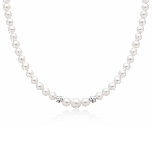 Collana girocollo Miluna oro bianco perle sfere diamantate MISURA UNICA