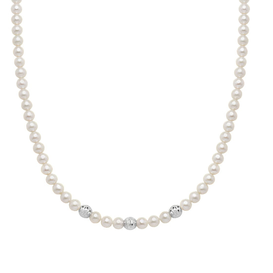 Collana girocollo Miluna oro bianco perle sfere diamantate MISURA UNICA