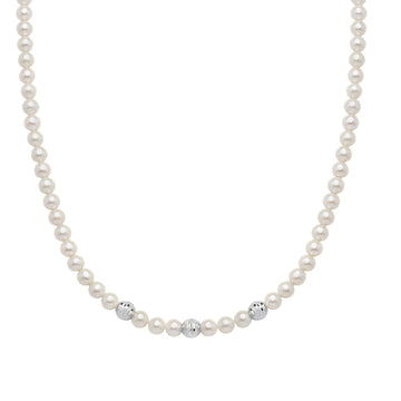 Collana girocollo Miluna oro bianco perle sfere diamantate MISURA UNICA