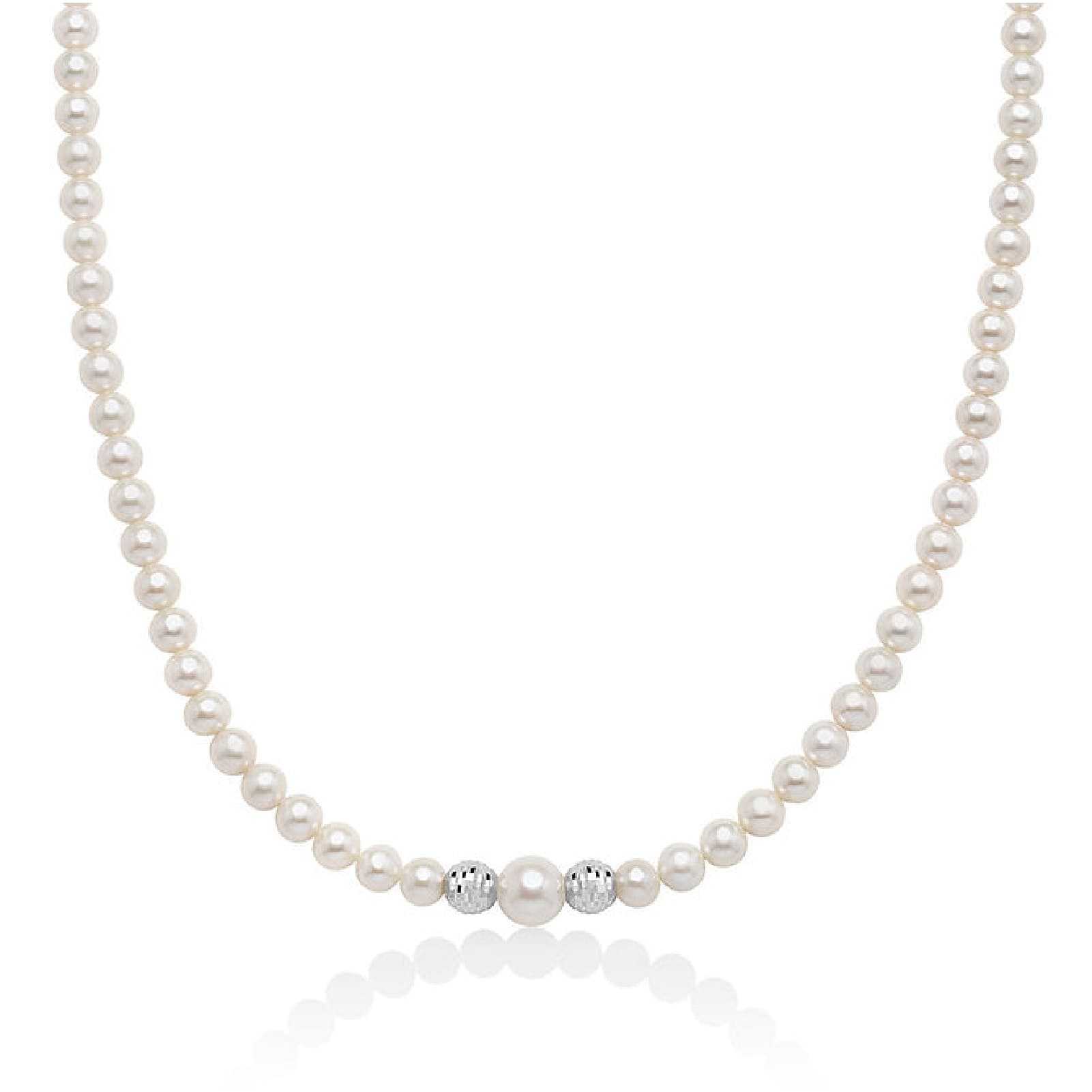 Collana girocollo Miluna oro bianco perle sfere diamantate