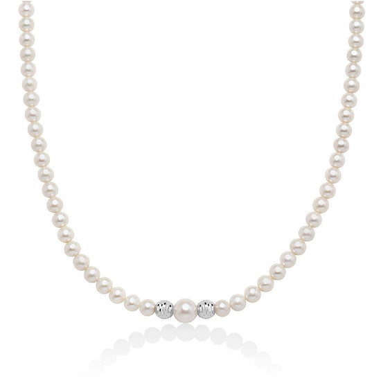 Collana girocollo Miluna oro bianco perle sfere diamantate MISURA UNICA