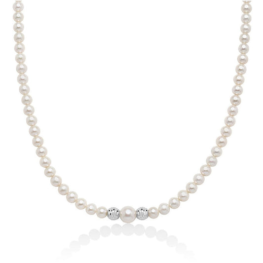 Collana girocollo Miluna oro bianco perle sfere diamantate MISURA UNICA