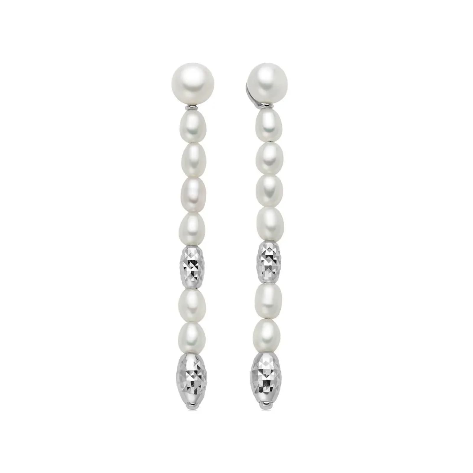 Orecchini pendenti Miluna in argento perle sfere diamantate