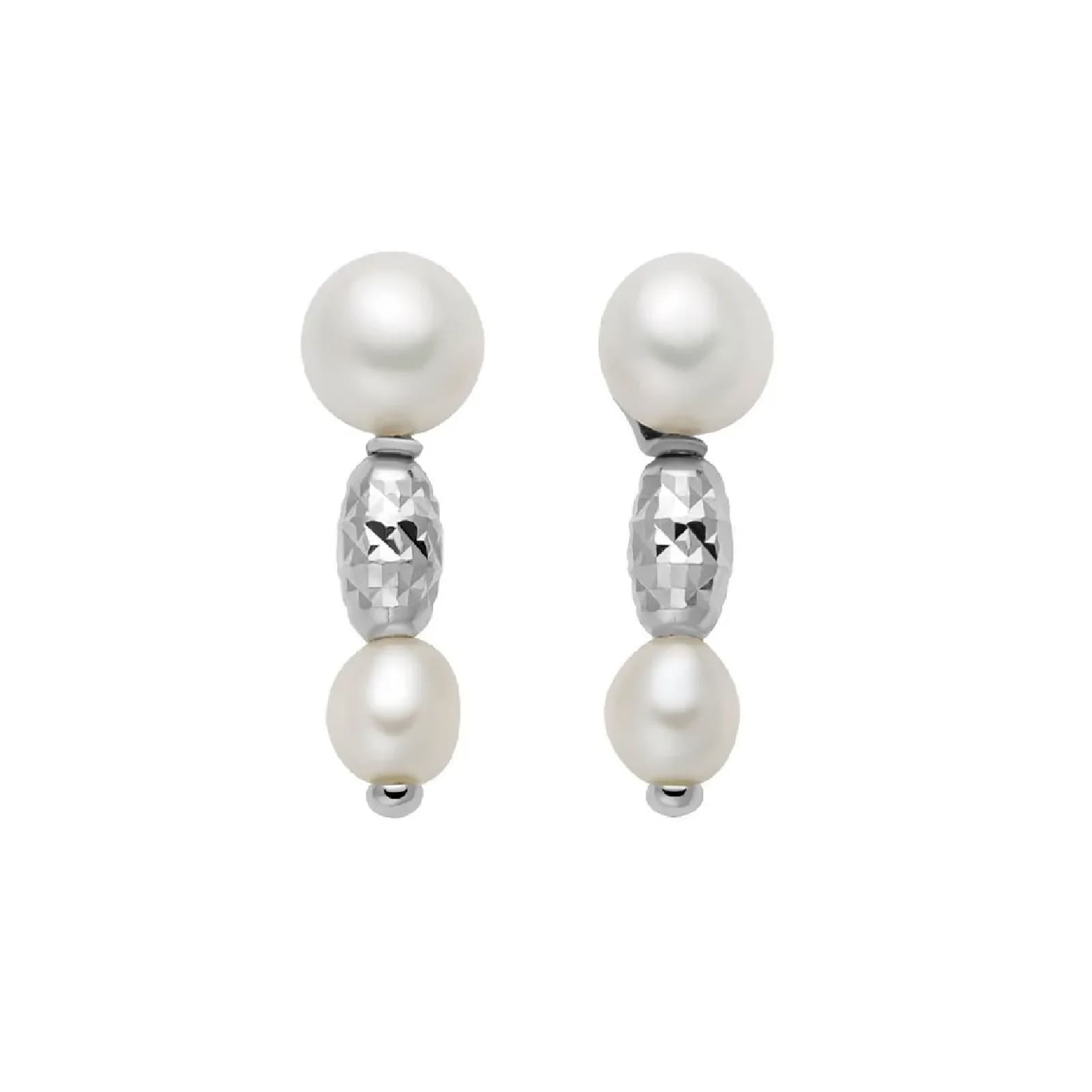 Orecchini lobo Miluna in argento perle sfere diamantate