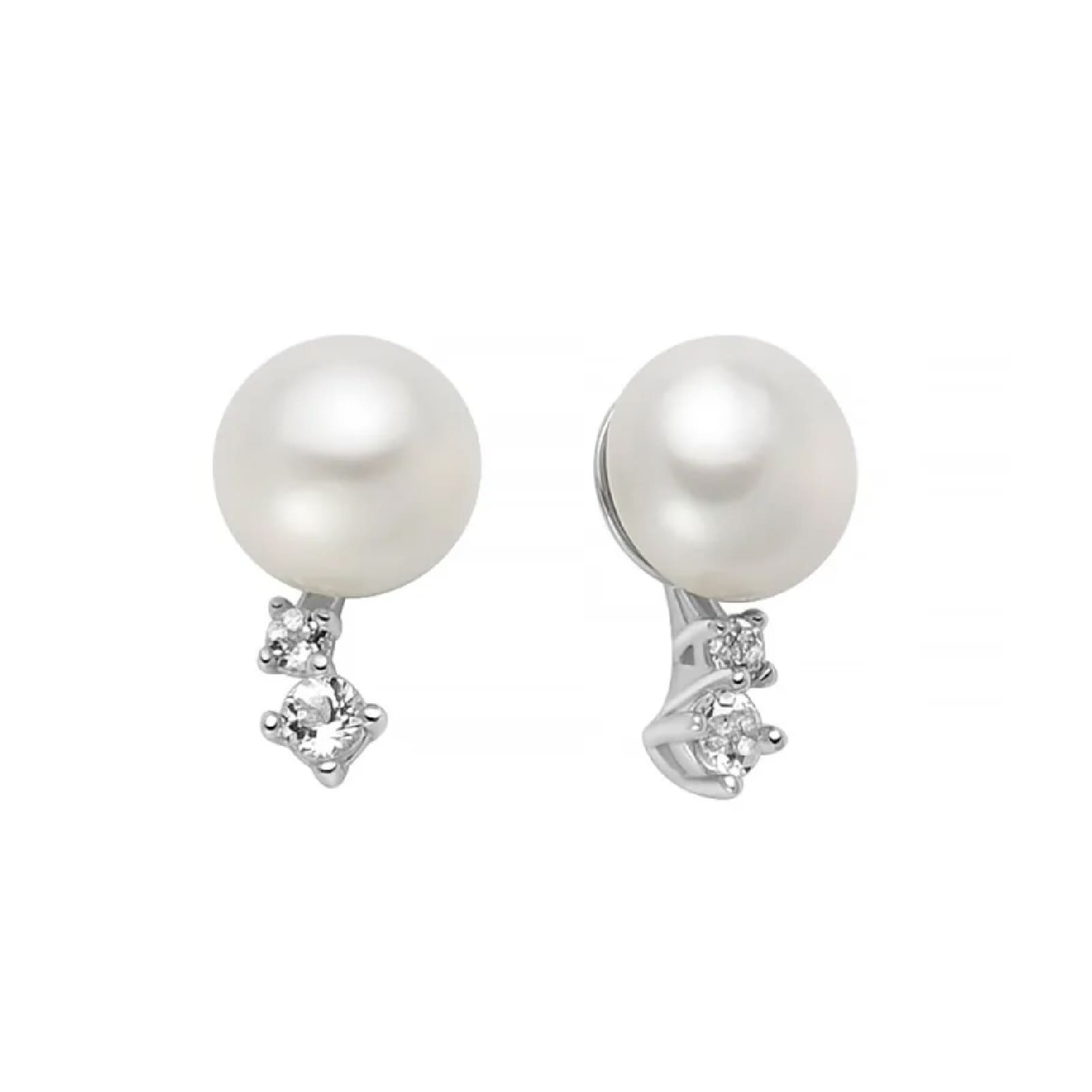 Orecchini lobo Miluna in argento con perla e topazi 0,12 ct