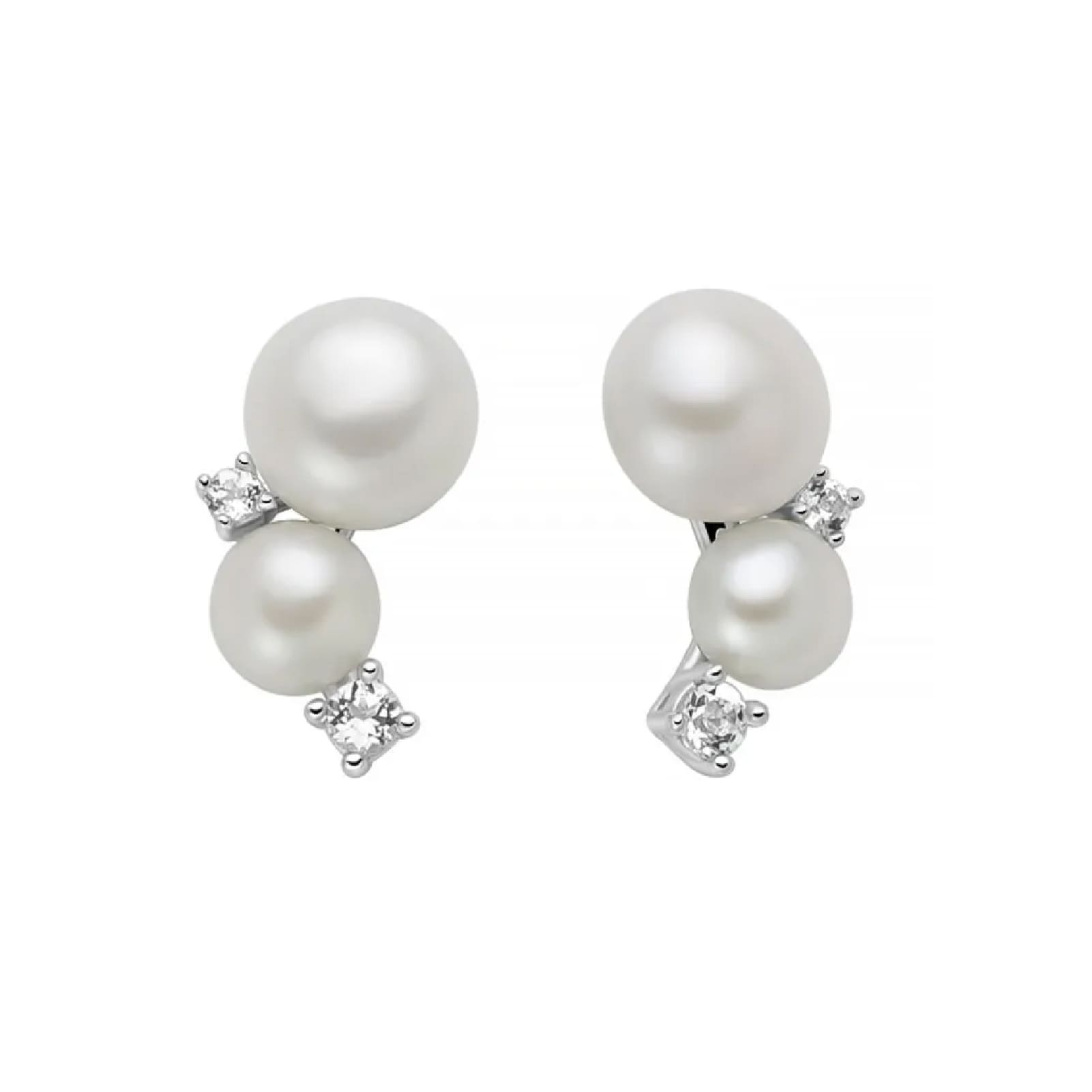 Orecchini lobo Miluna in argento con perle e topazi 0,12 ct