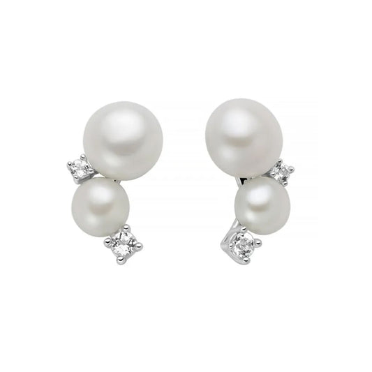 Orecchini lobo Miluna in argento con perle e topazi 0,12 ct MISURA UNICA