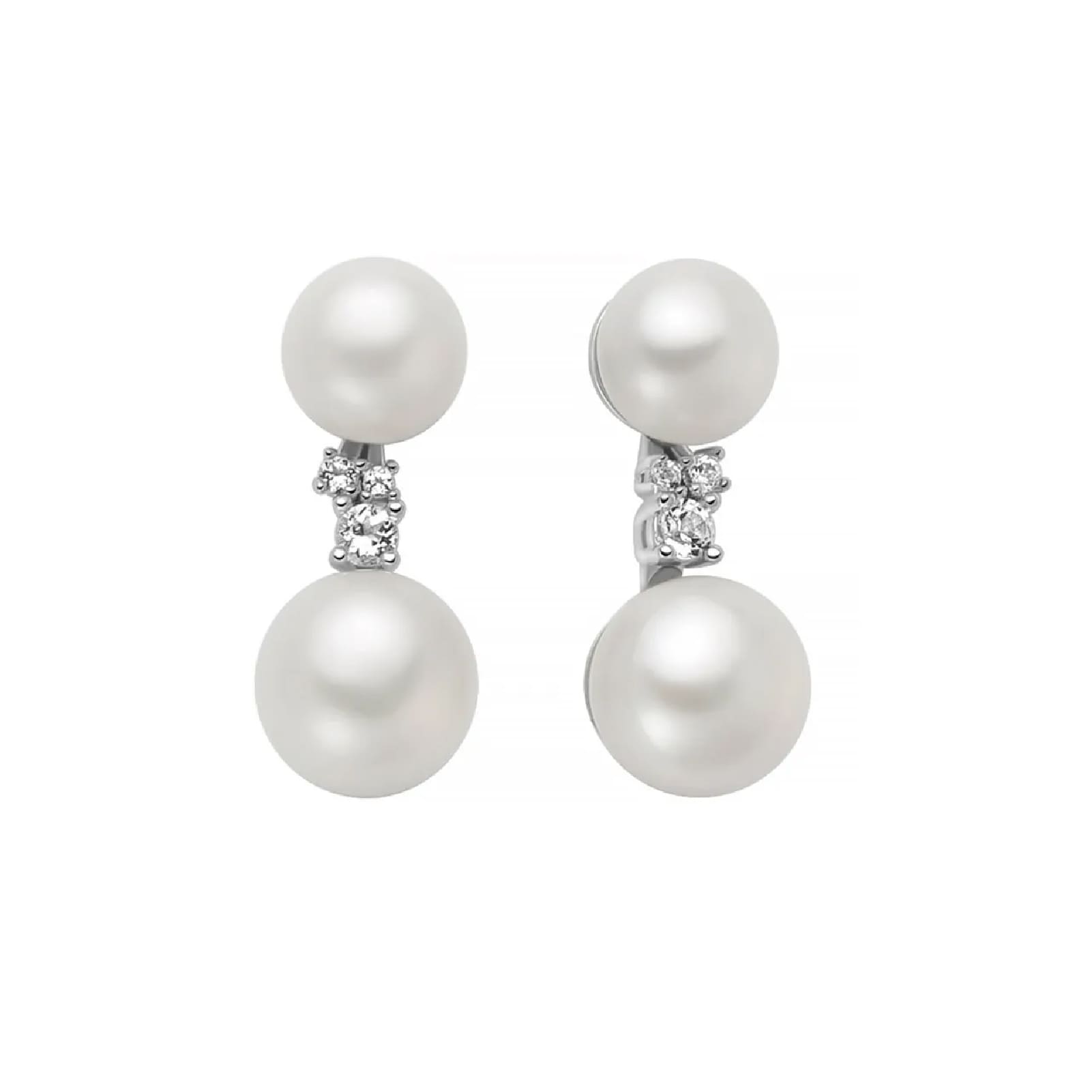 Orecchini lobo Miluna in argento con perle e topazi 0,12 ct
