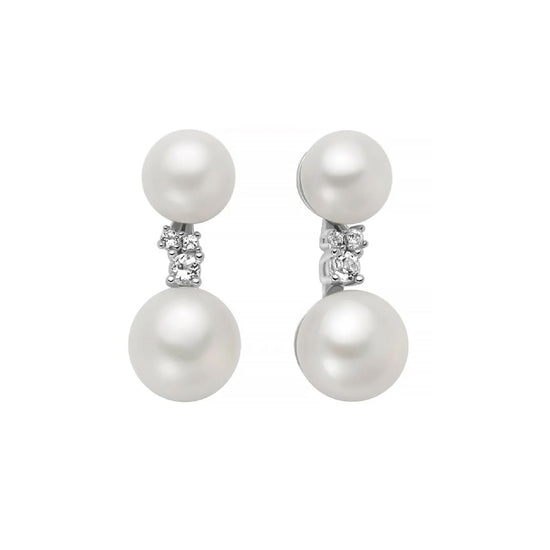 Orecchini lobo Miluna in argento con perle e topazi 0,12 ct MISURA UNICA