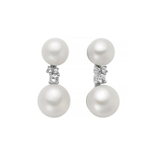 Orecchini lobo Miluna in argento con perle e topazi 0,12 ct MISURA UNICA