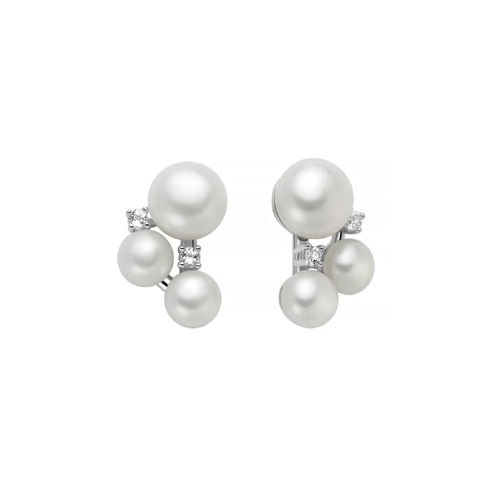 Orecchini lobo Miluna in argento con perle e topazi 0,08 ct