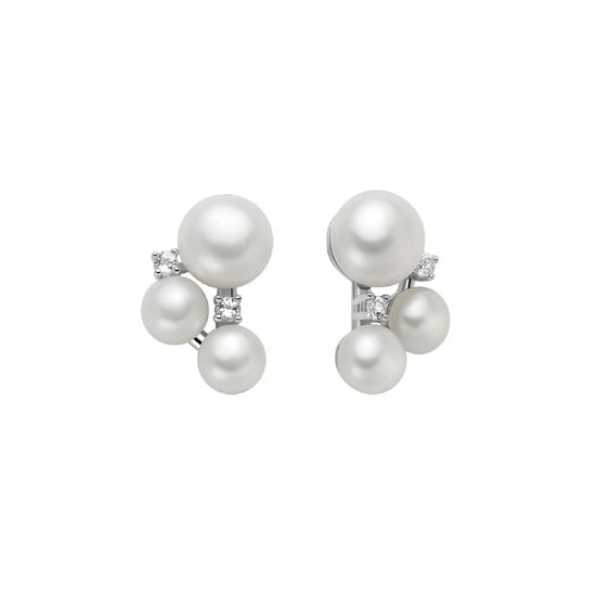Orecchini lobo Miluna in argento con perle e topazi 0,08 ct MISURA UNICA