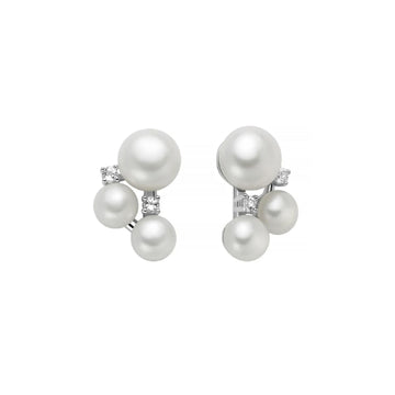 Orecchini lobo Miluna in argento con perle e topazi 0,08 ct MISURA UNICA