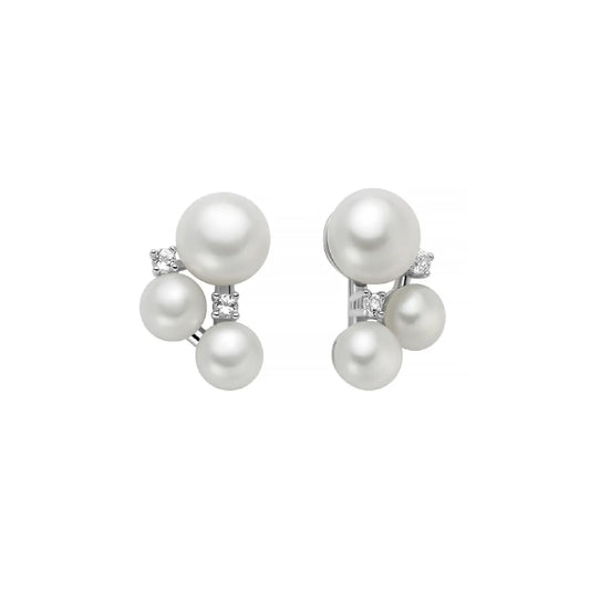 Orecchini lobo Miluna in argento con perle e topazi 0,08 ct MISURA UNICA
