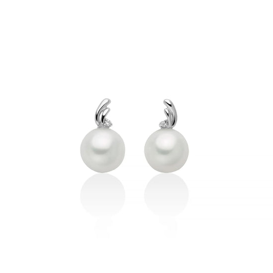 Orecchini lobo Miluna oro bianco perla 7,5-8 mm e diamante MISURA UNICA